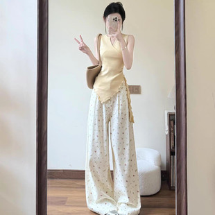 夏装 搭配一整套温柔风巨好看港味复古chic上衣休闲阔腿裤 两件套装