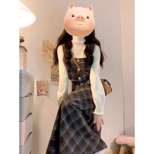 女 子背带裙套装 秋冬装 搭配一整套高级感韩系chic御姐小香学院风格