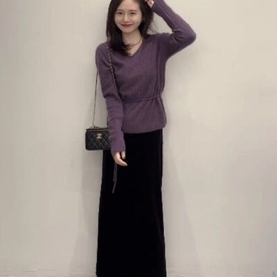 高级感韩系减龄温柔风紫色毛衣女