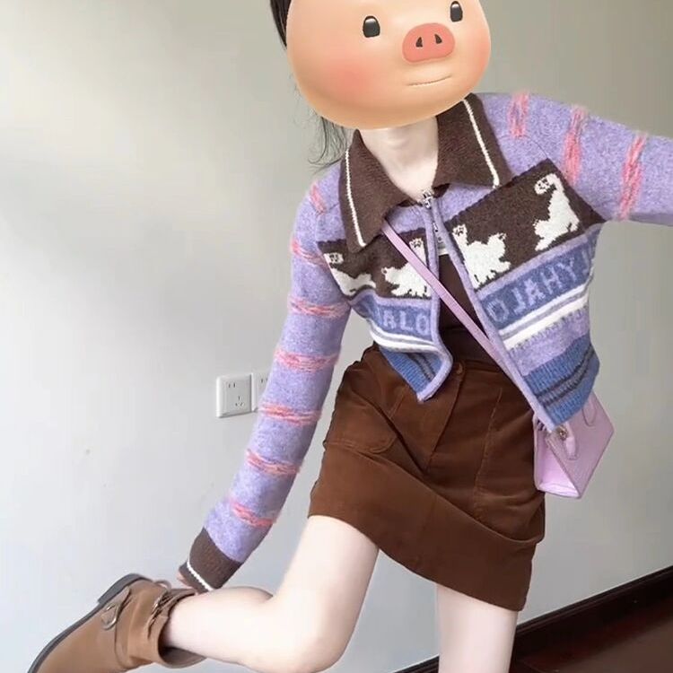 巨好看学院风费尔岛针织开衫裙子