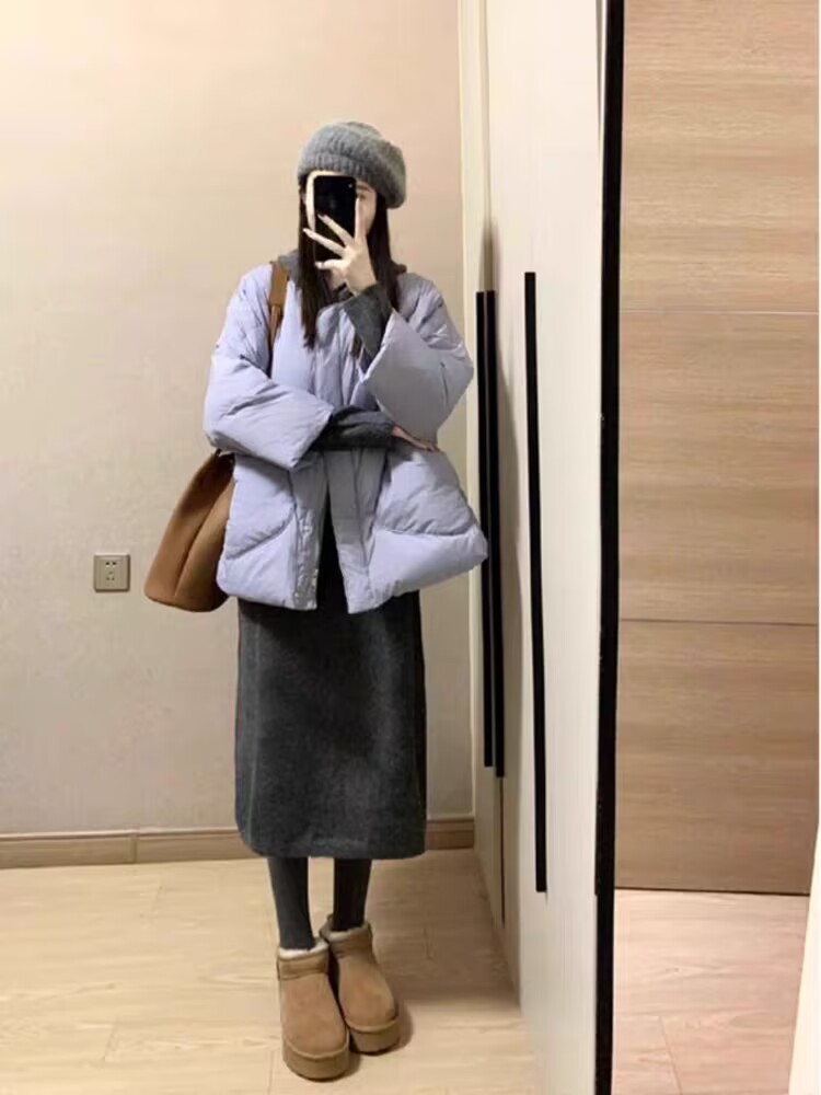 深冬装搭配一整套高级感御姐小香风棉服外套女针织连衣裙两件套装