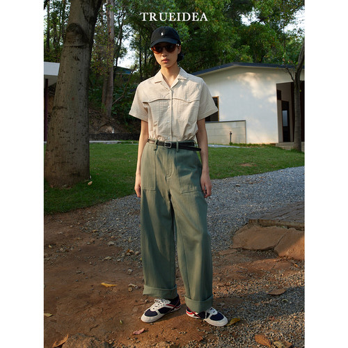 trueidea25夏 水洗汉麻棉百搭休闲直筒拖地裤