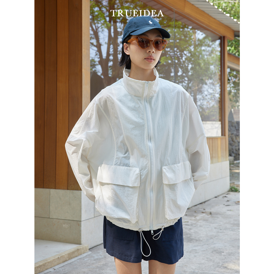 trueidea25夏 原纱防晒凉感户外白色防晒衣立领夹克外套轻薄