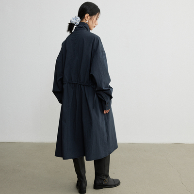 现货trueidea25秋冬 水洗色织棉宽松百搭抽绳薄风衣 日系连衣裙