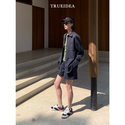 【小敏推荐】trueidea25夏 水洗莱赛尔棉百搭休闲衬衫+短裤套装