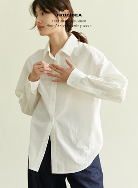 trueidea春 叠穿百搭日法文艺通勤 黑/白色长袖衬衫 高支高密纯棉