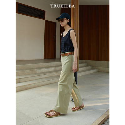 trueidea25夏 色织水洗匹马棉 立裁百搭直筒休闲裤