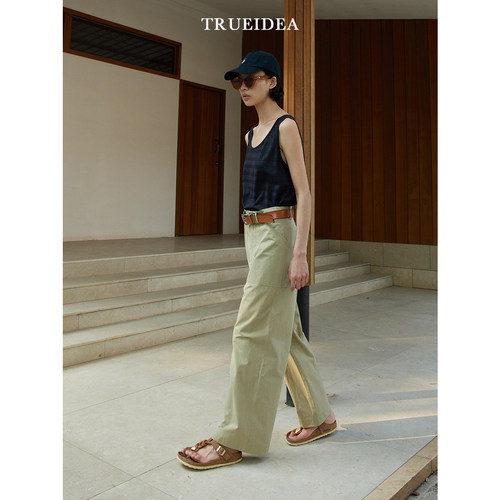 trueidea25夏 色织水洗匹马棉 立裁百搭直筒休闲裤
