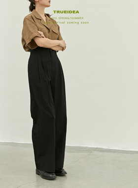 trueidea夏 黑色轻薄色织棉拖地裤/九分裤 镇店裤型