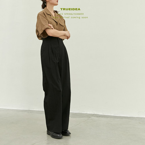 高腰宽松百搭黑色拖地九分裤