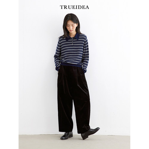trueidea百搭高腰灯芯绒九分裤