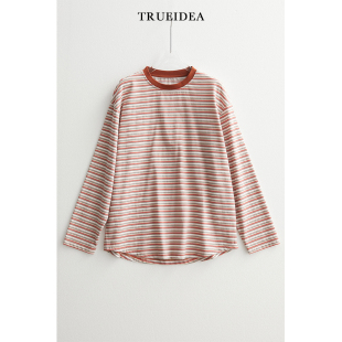 trueidea 条纹卫衣 高品长绒棉宽松慵懒复古红T恤