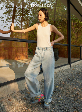 trueidea25夏 复古酵洗立裁雅痞牛仔裤