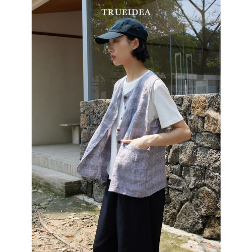 trueidea25夏 盐缩色织苎麻马甲