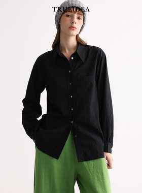 trueidea 24春夏 易打理垂感皱皱棉亲肤打底衬衫 黑色/棕色