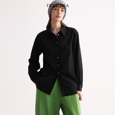 trueidea直筒文艺长袖垂感衬衫