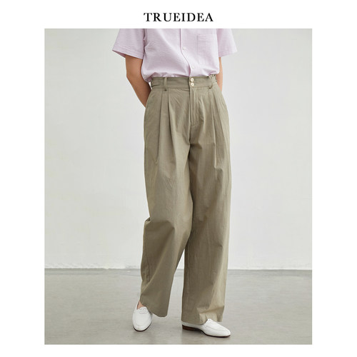 trueidea百搭高腰砂洗麻棉直筒裤