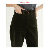 长裤 trueidea24春 墨绿色重酵水洗灯芯绒高腰直筒裤 加色 爆款