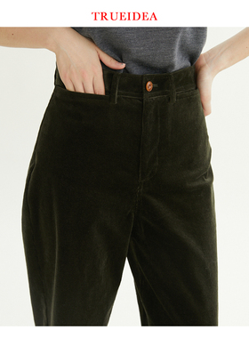 trueidea24春 爆款加色 墨绿色重酵水洗灯芯绒高腰直筒裤长裤