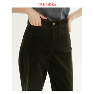 长裤 trueidea24春 墨绿色重酵水洗灯芯绒高腰直筒裤 加色 爆款