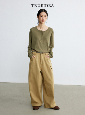 现货trueidea25秋冬 百搭雅痞法工九分裤 卡其色汉麻棉盐缩水洗棉
