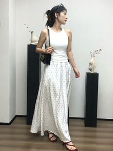 新款白色波点半身裙女高腰垂坠感2024夏季中长款a字伞裙显瘦裙子