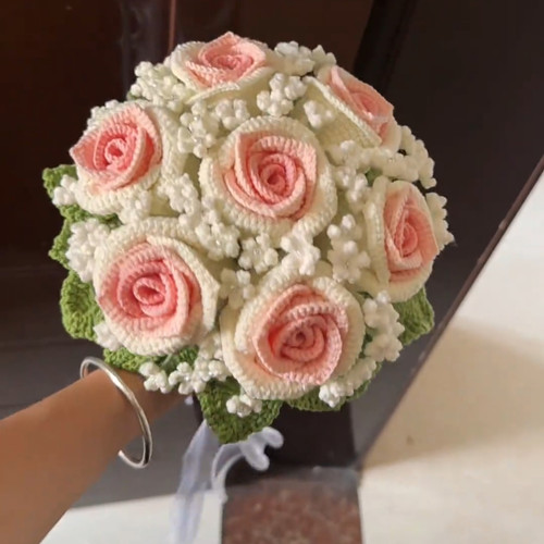 DIY手工编织玫瑰花材料包新款精致粉色送新娘结婚礼物婚庆手捧花