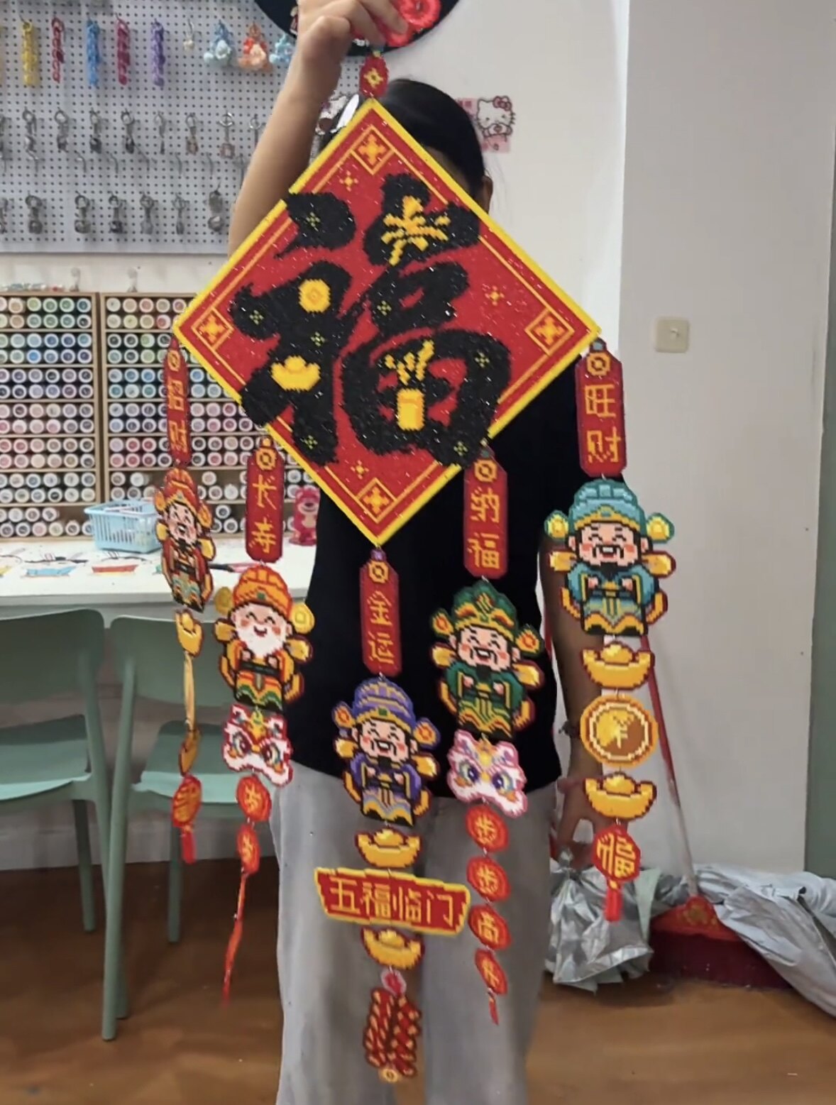 财神爷成品 五福对联新年跨年福到迎财神挂件门挂装饰礼物