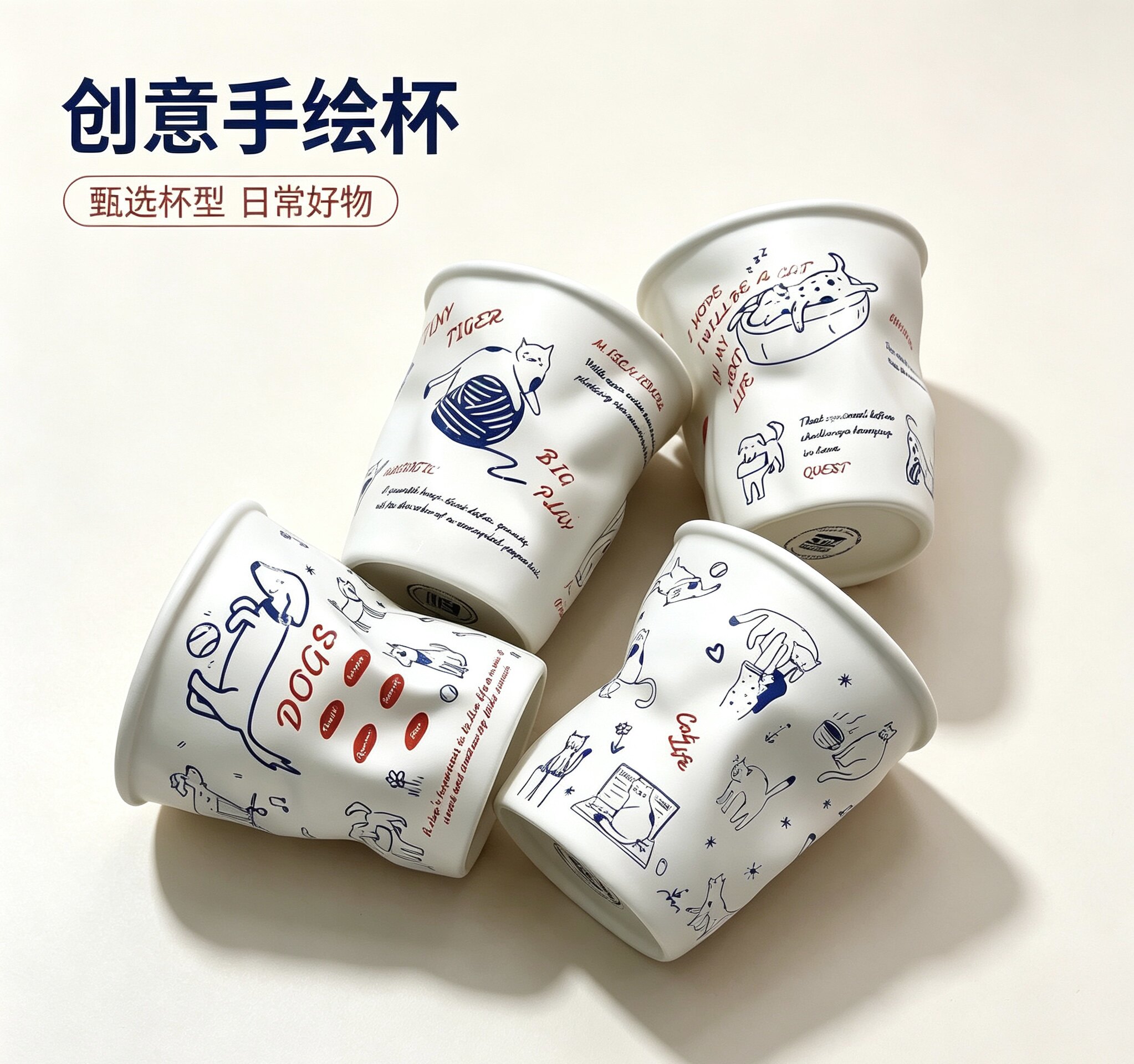 手握陶瓷咖啡杯儿童卡通喝水杯子办公室牛奶果汁杯拿铁杯