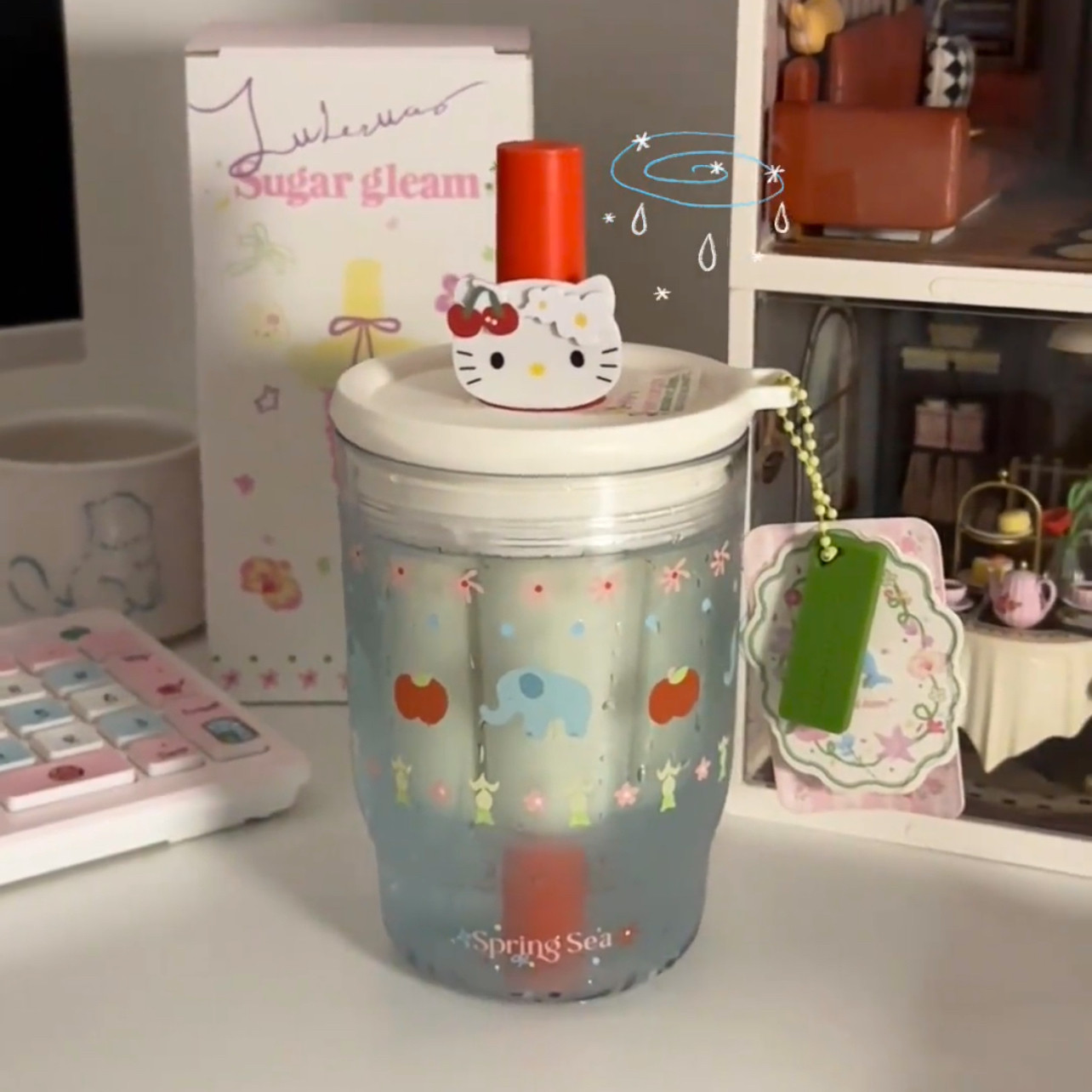 吸管杯女生透明蓝色夏天可爱杯子大容量耐高温随行卡通塑料水杯