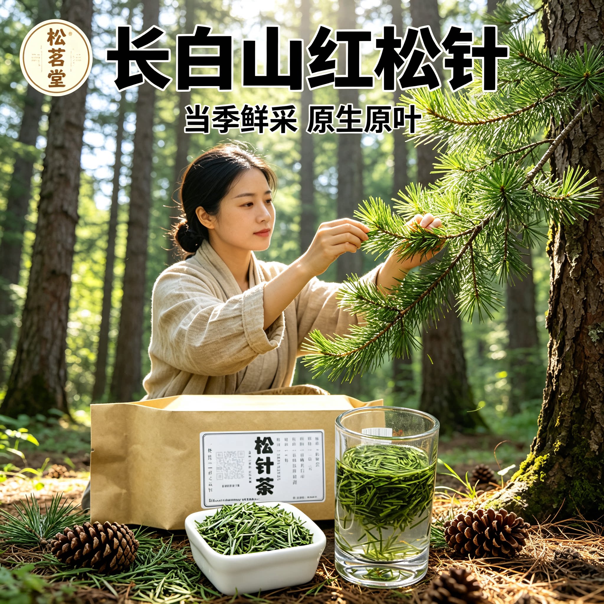 长白山野生松针茶松叶茶红松针马尾松针茶50g体验包装