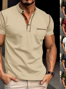 25夏季新款亚马逊跨境男短袖t恤 独立站速干休闲美式亨利polo