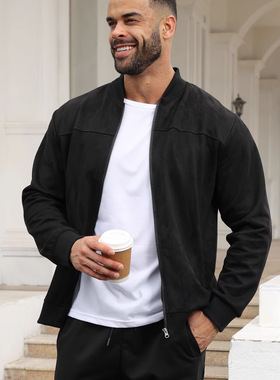 新款跨境男装欧美TEMU亚马逊欧美时尚休闲爆款麂皮绒轻便卫衣夹克