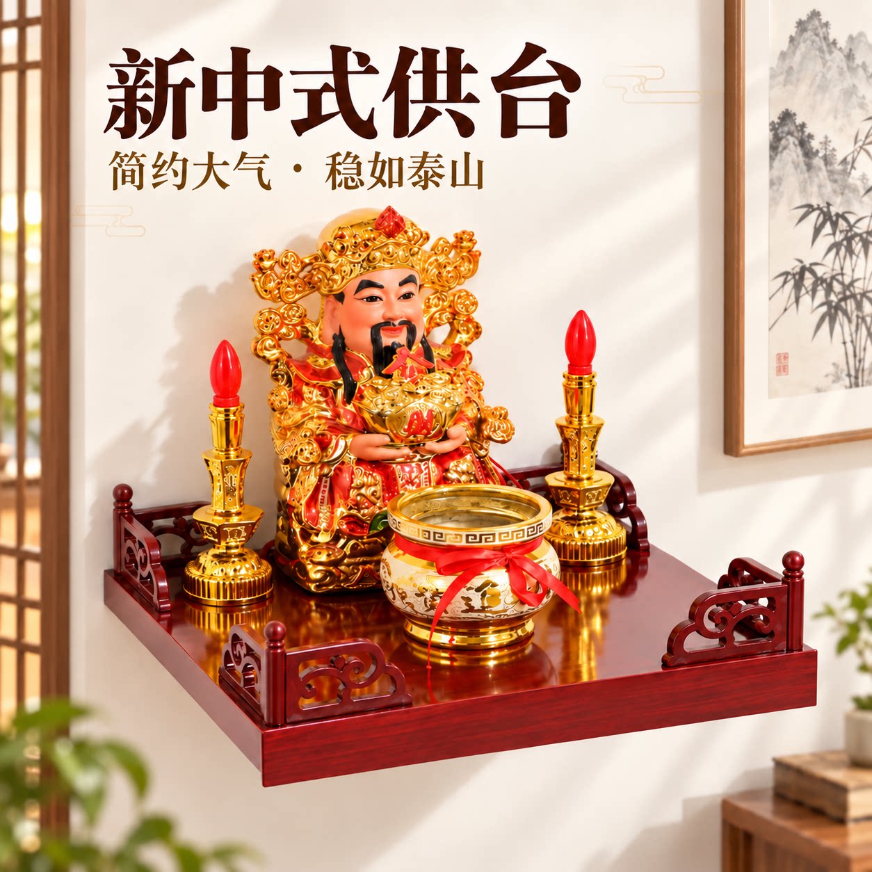 壁挂式实木佛龛小型中式家用供台观音财神供座台祖先牌位墙上供桌