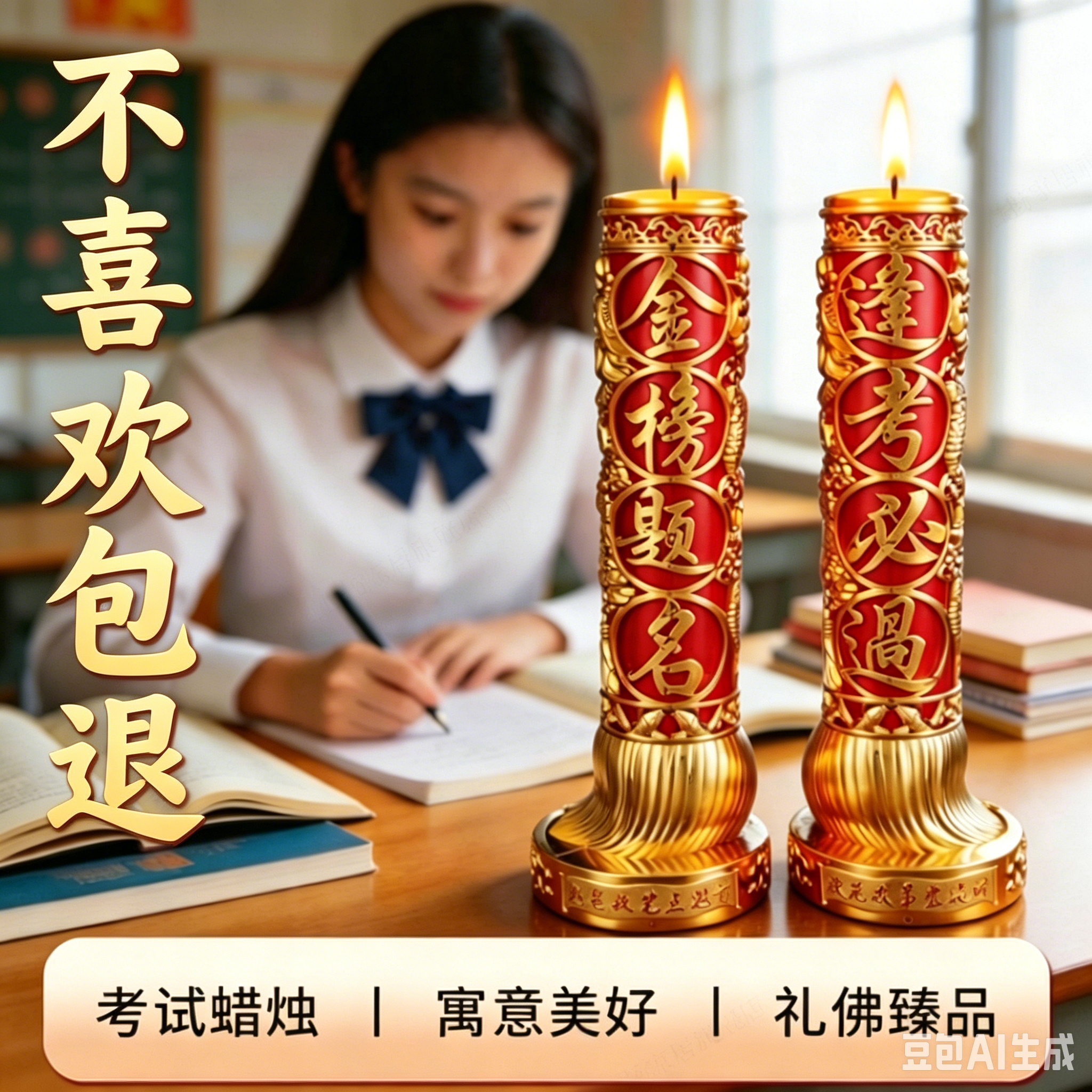 2026新款金榜题名蜡烛中高考状元灯考试点灯纯酥油灯无烟供佛7天
