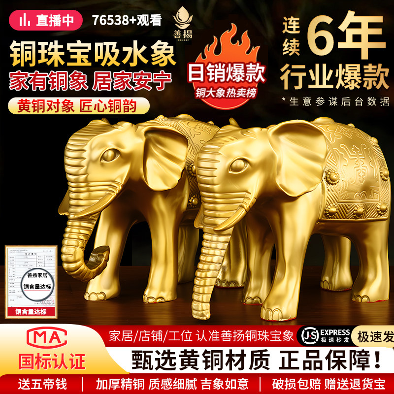 黄铜大象招财吸水象客厅家居摆件图片