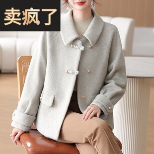 妈妈秋装毛呢外套短款女2025新款中老年秋冬时尚翻领气质呢子大衣