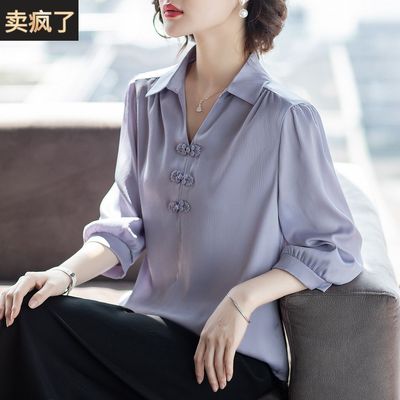 妈妈春夏装休闲套装中年女时尚气质雪纺40岁中老年人洋气T恤上衣