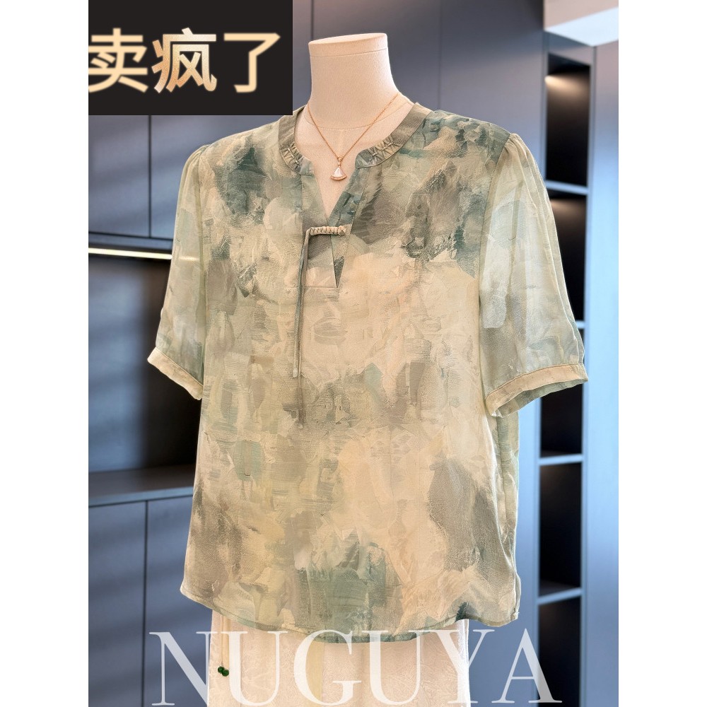中国风雪纺母亲衬衫2025夏季女式短袖新款上衣优雅中老年人衬衫