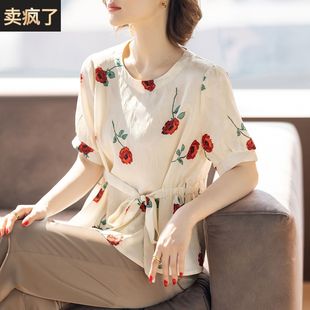 中老年小衫 年輕媽媽短袖 中年女士t恤上衣洋氣質時尚 新款 夏裝 套裝