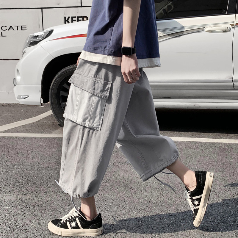 工装裤子男痞帅七分八分裤子韩版潮流宽松直筒阔腿裤潮牌原宿港风