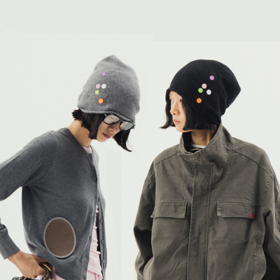 彩色圆点纯羊毛针织冷帽