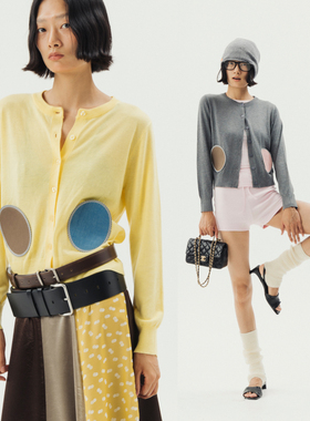 Thingness“可机洗羊毛”彩色补丁口袋美丽诺羊毛开衫