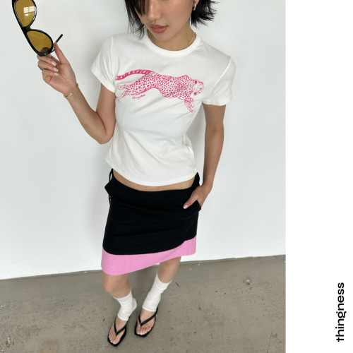 粉红猎豹女士修身弹力短款T恤THINGNESS