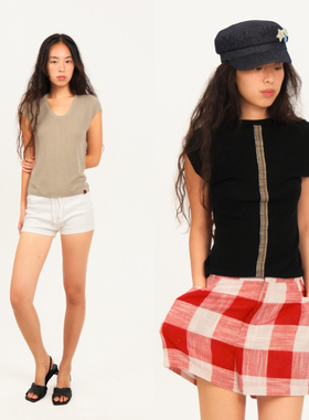 Thingness复古时髦U领透气莱塞尔针织宽松背心正反两穿