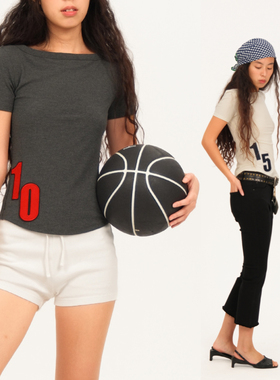 Thingness立体数字一字肩修身大弹力T恤短袖