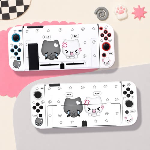 switch oled保护壳NS2代续航版硬壳分体全包防摔可爱愤怒猫猫白壳