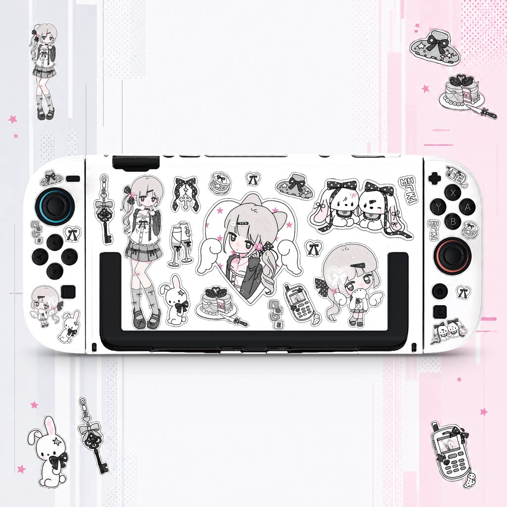switch oled保护壳NS2代续航版硬壳分体全包防摔可爱爱心萌妹白壳图片