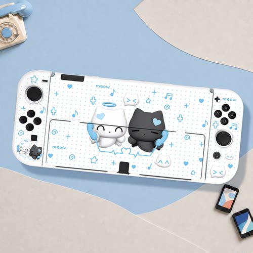 switch oled保护壳NS2代续航版硬壳分体全包防摔可爱电话猫猫白壳