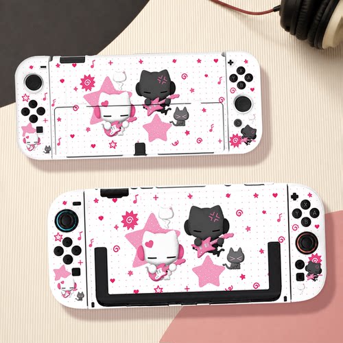 switch oled保护壳NS2代续航版硬壳分体全包防摔可爱音乐猫猫白壳